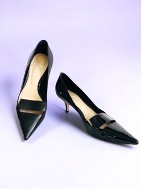 DELMAN Black Patent Leather Kitten Heel Pumps Size 37.5